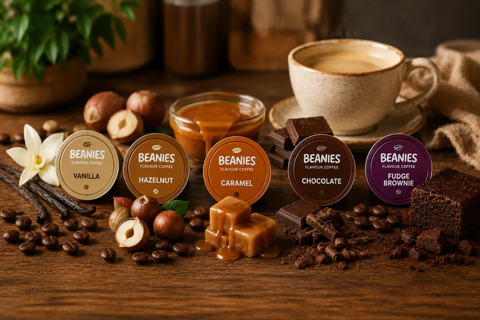 Beanies coffee flavors including vanilla hazelnut caramel and chocolate