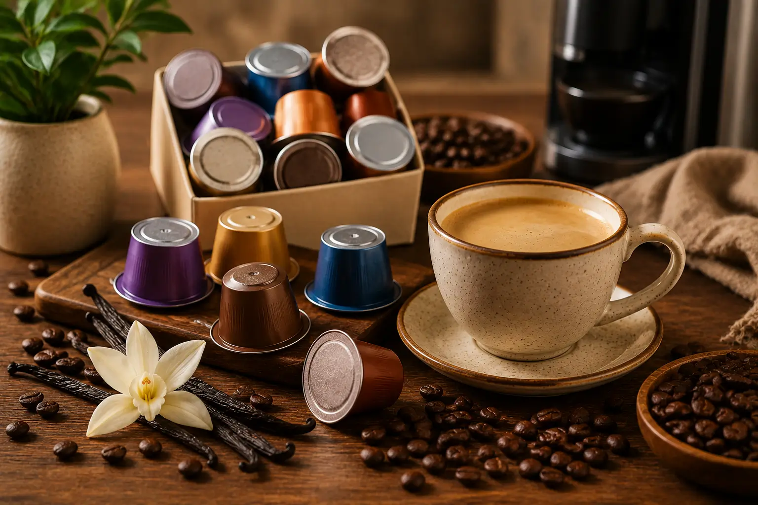 Beanies coffee pods with flavored coffee and roasted beans