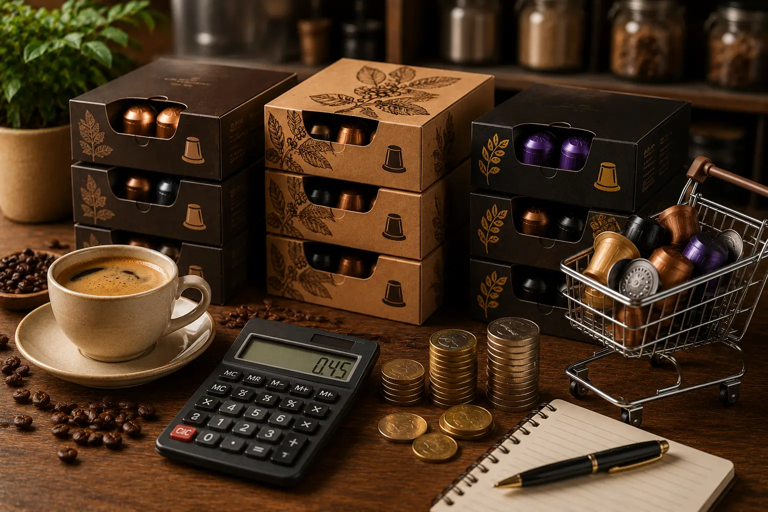 Bulk coffee pod packs showing lower cost per pod