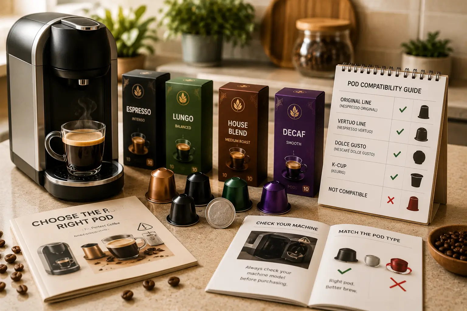 Checking coffee pod compatibility with coffee machine model and capsule type