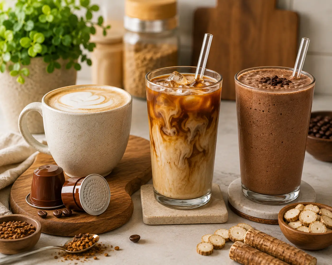 Chicory latte iced coffee and smoothie drinks