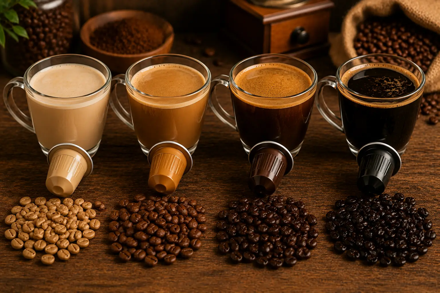 Coffee pod intensity comparison from mild to strong