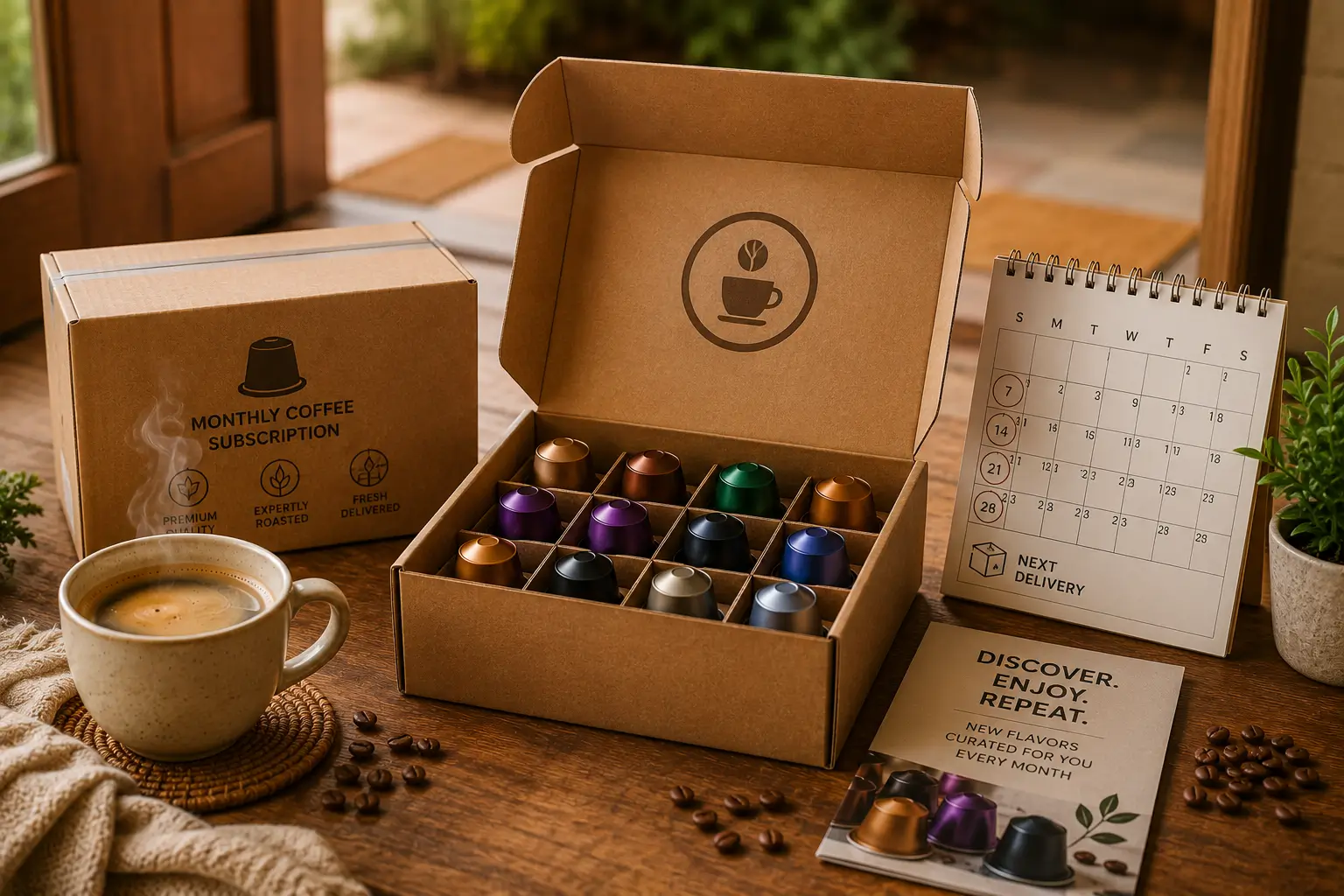 Coffee pod subscription box with monthly delivery and coffee pods