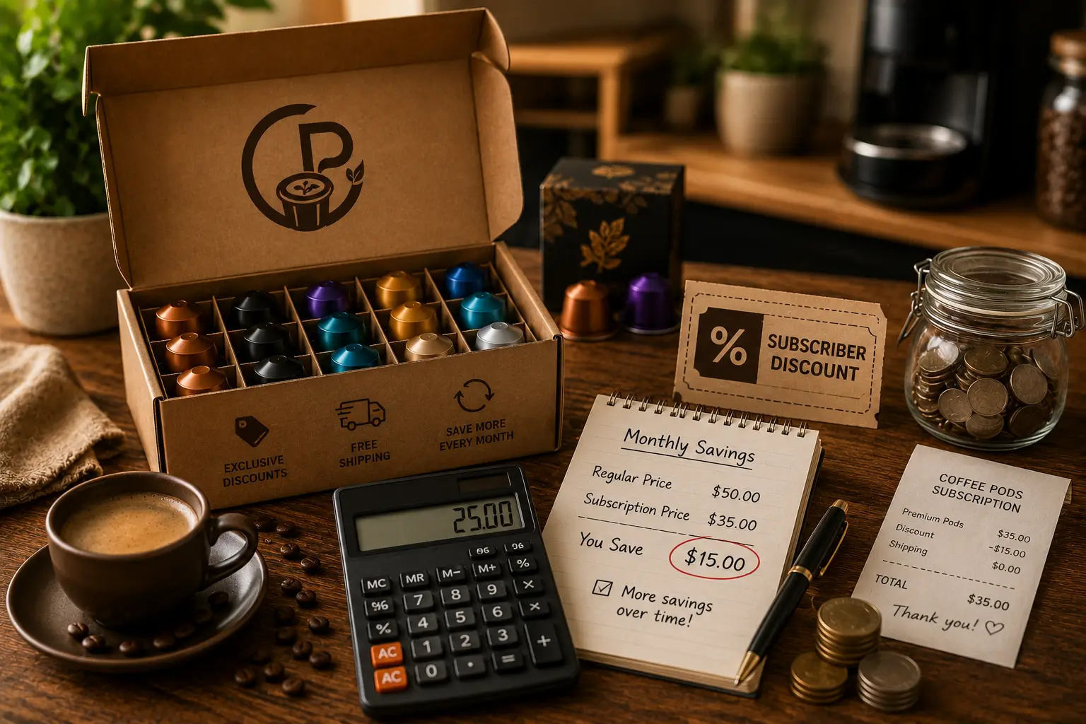 Coffee pod subscription savings with calculator discount and coffee pods