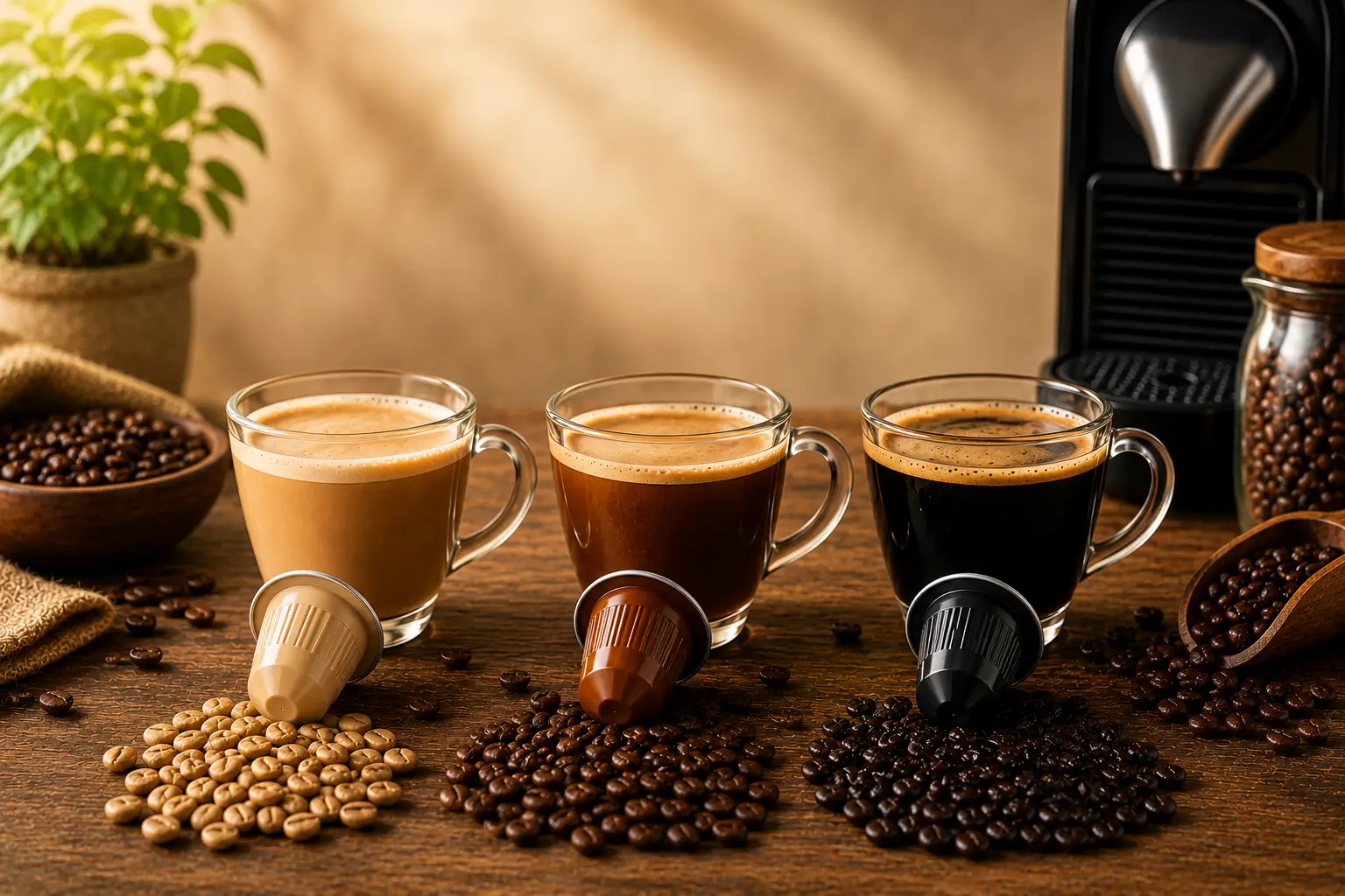 Coffee pods flavor intensity guide with mild bold and strong coffee