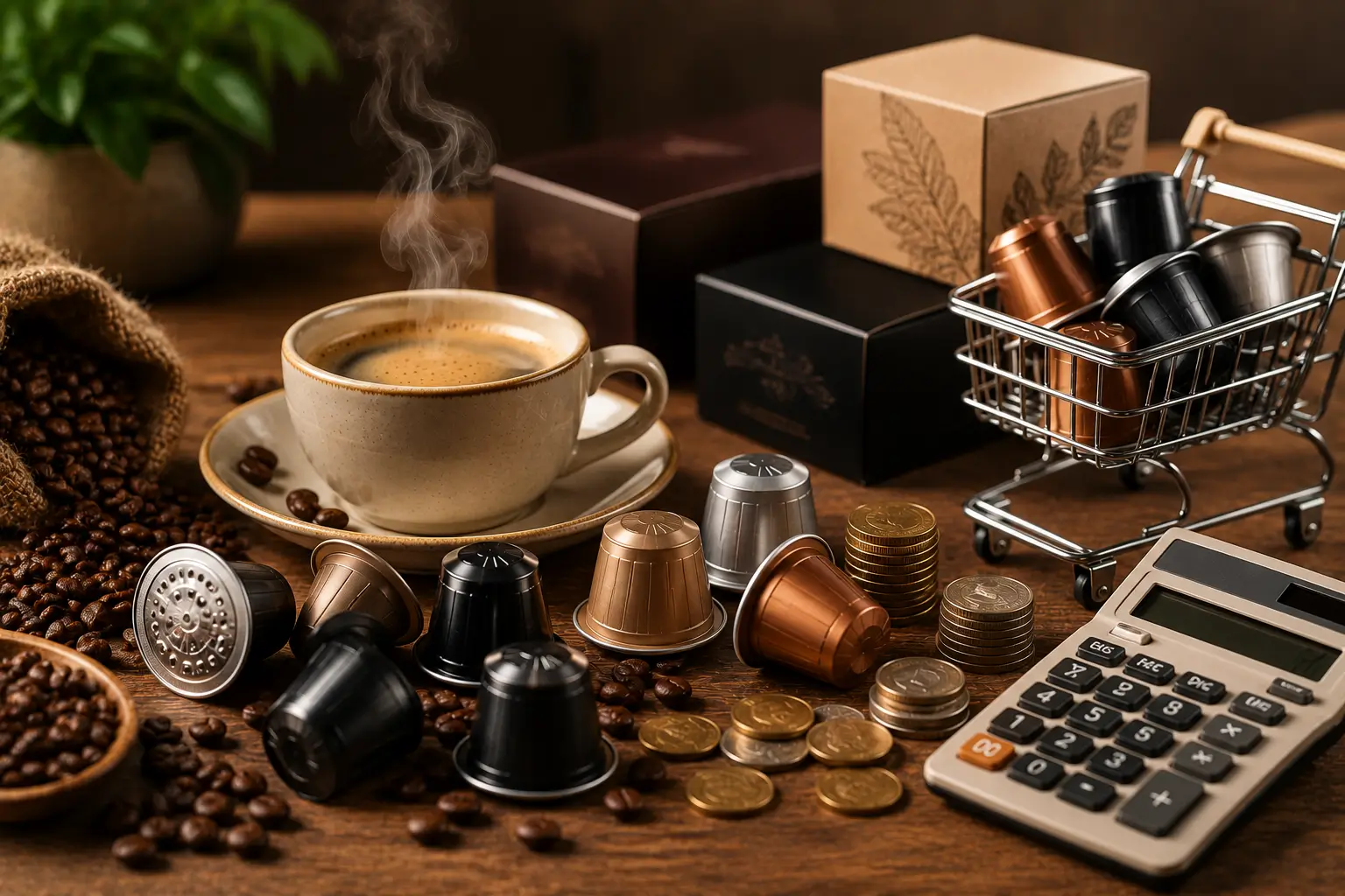 Coffee pods price guide with coffee capsules money and coffee cup
