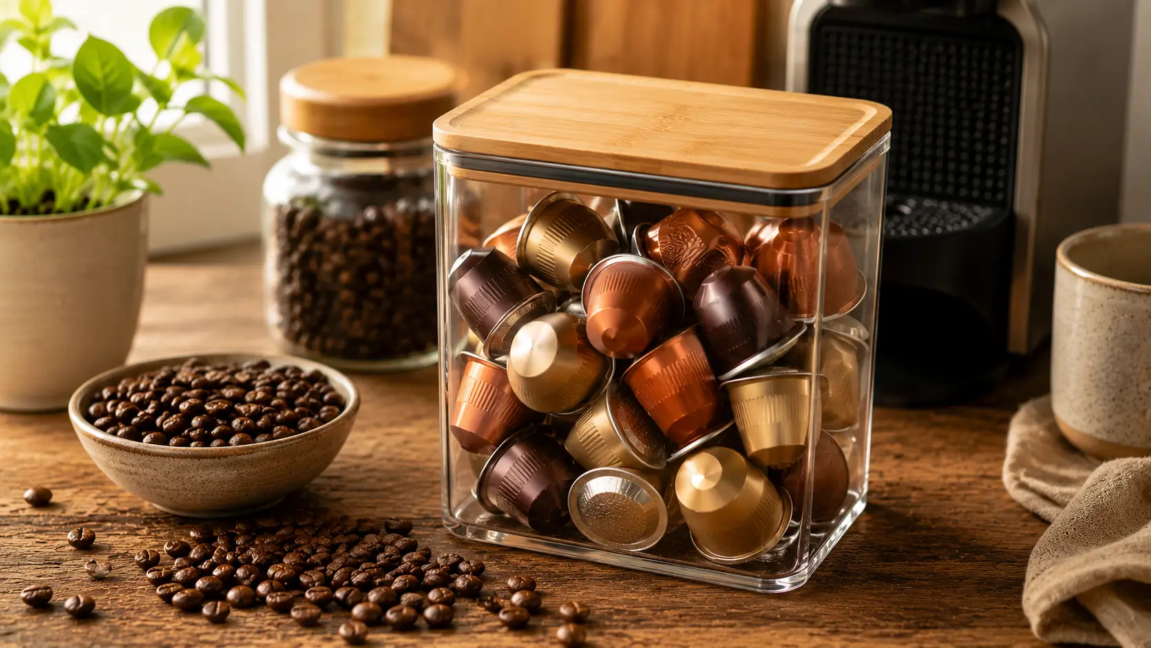 Coffee pods stored properly to maintain freshness