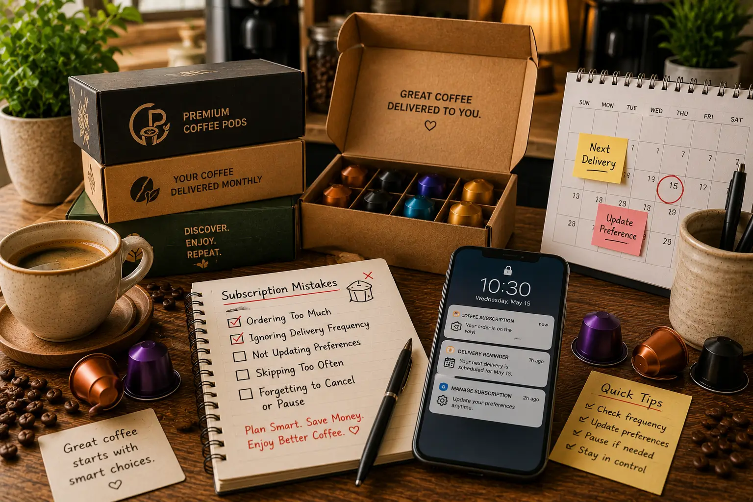 Common coffee pod subscription mistakes with too many pods and missed delivery updates