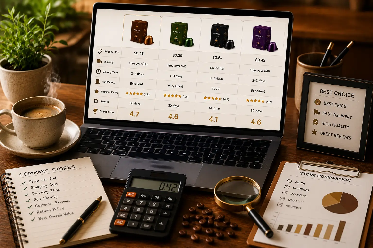 Comparing online coffee pod stores with reviews shipping and prices