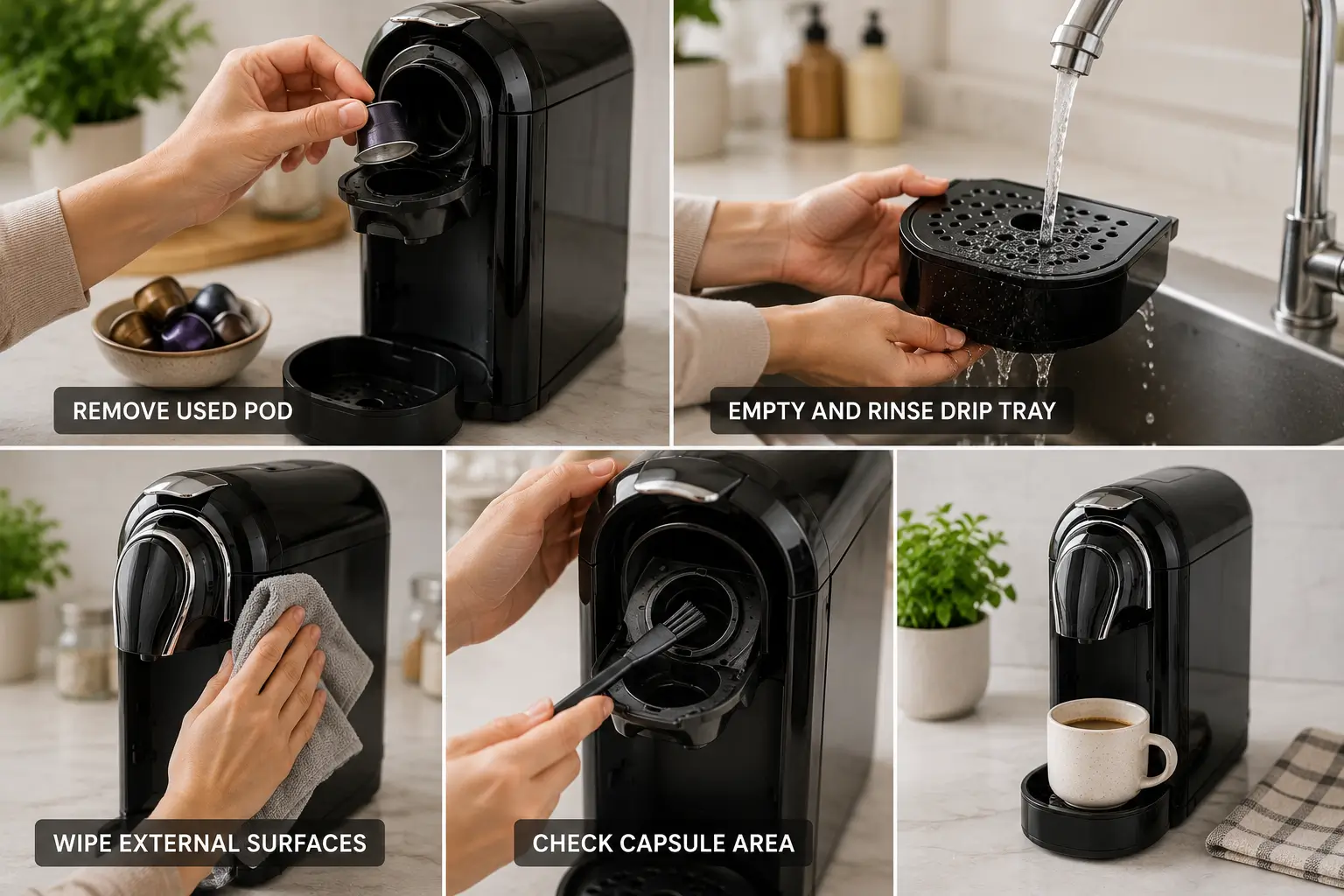 Daily coffee machine cleaning tasks