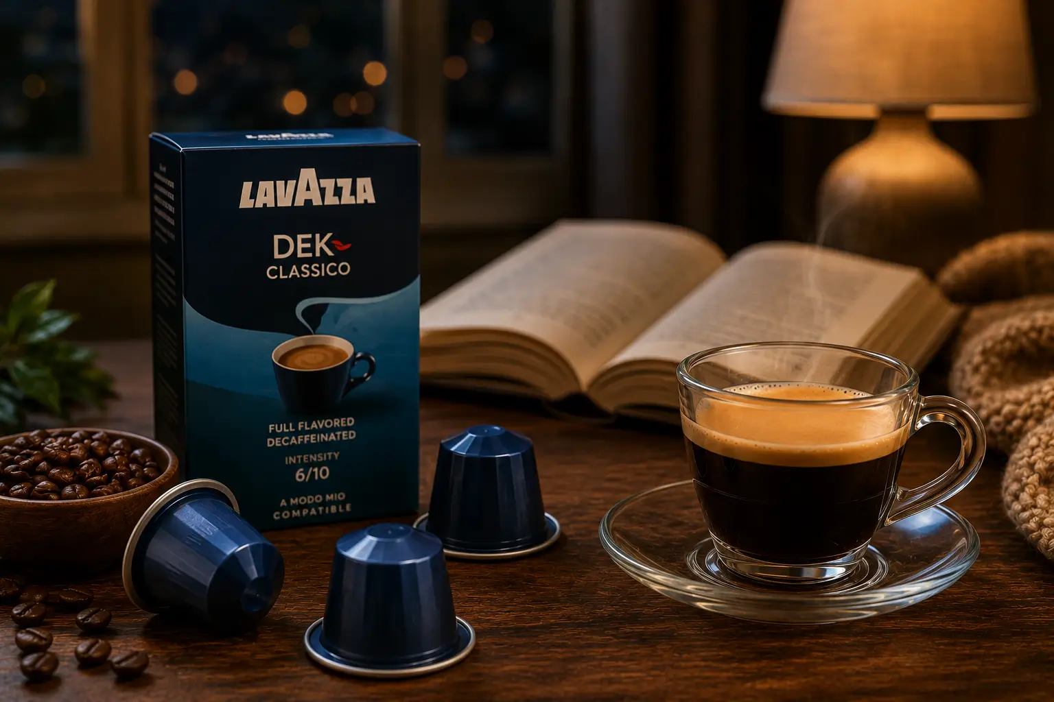 Decaf Lavazza coffee pods with evening coffee setting