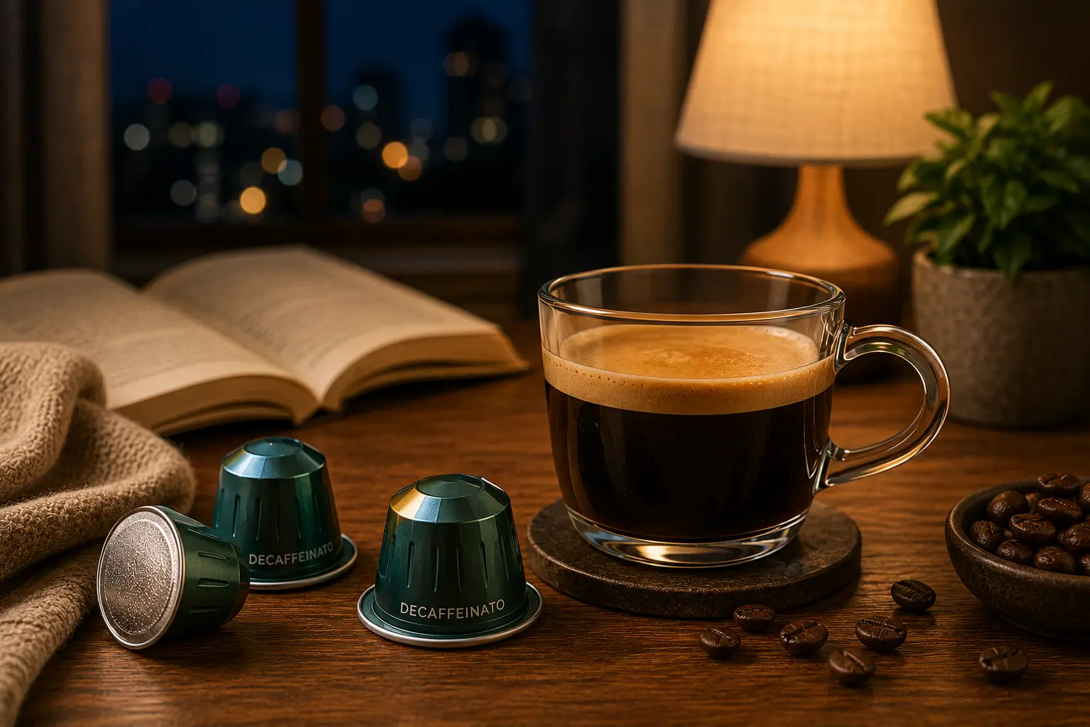 Decaf Nespresso Capsules Decaf Nespresso capsules with evening coffee setup
