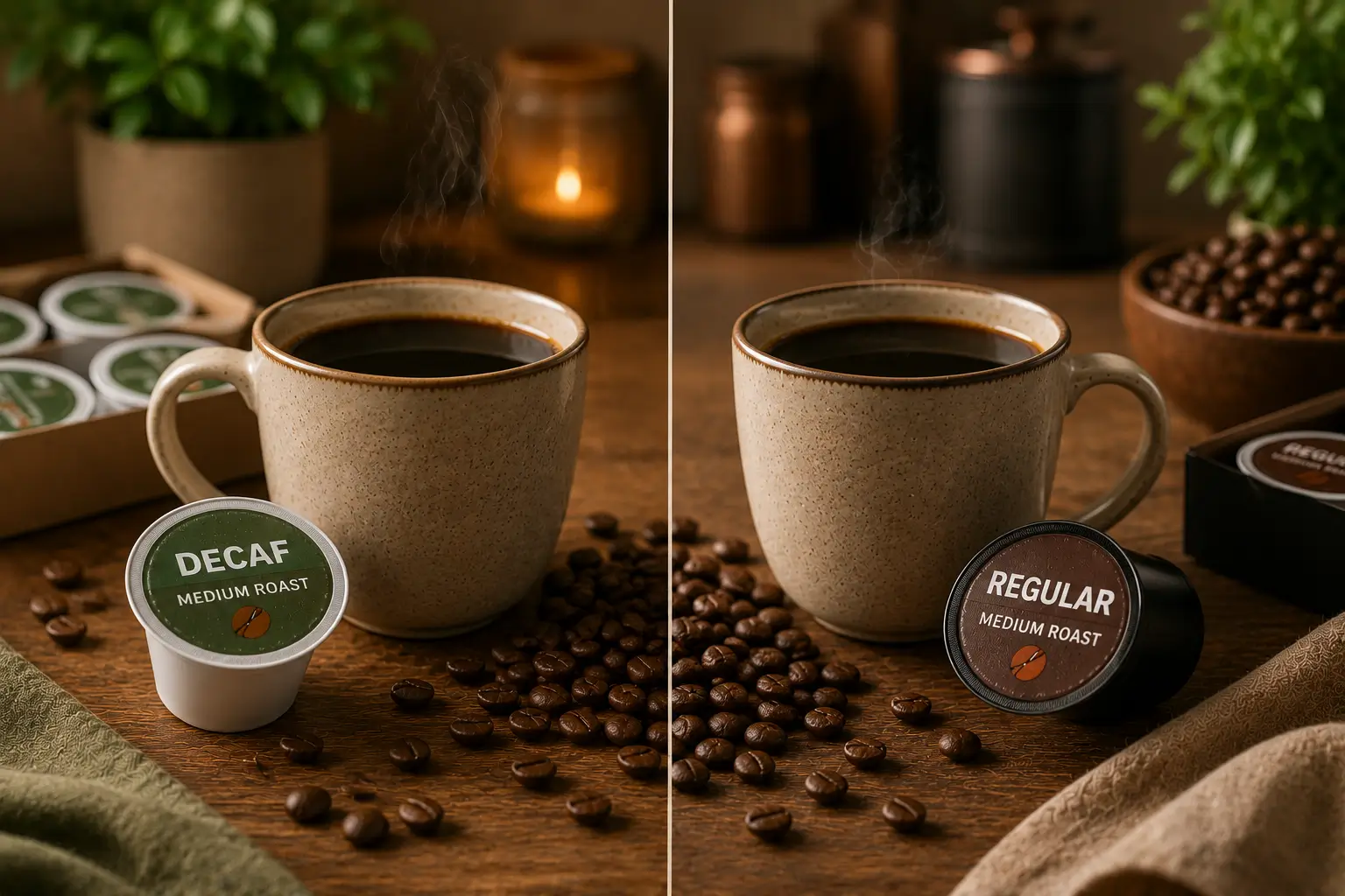 Decaf coffee pods compared with regular coffee pods
