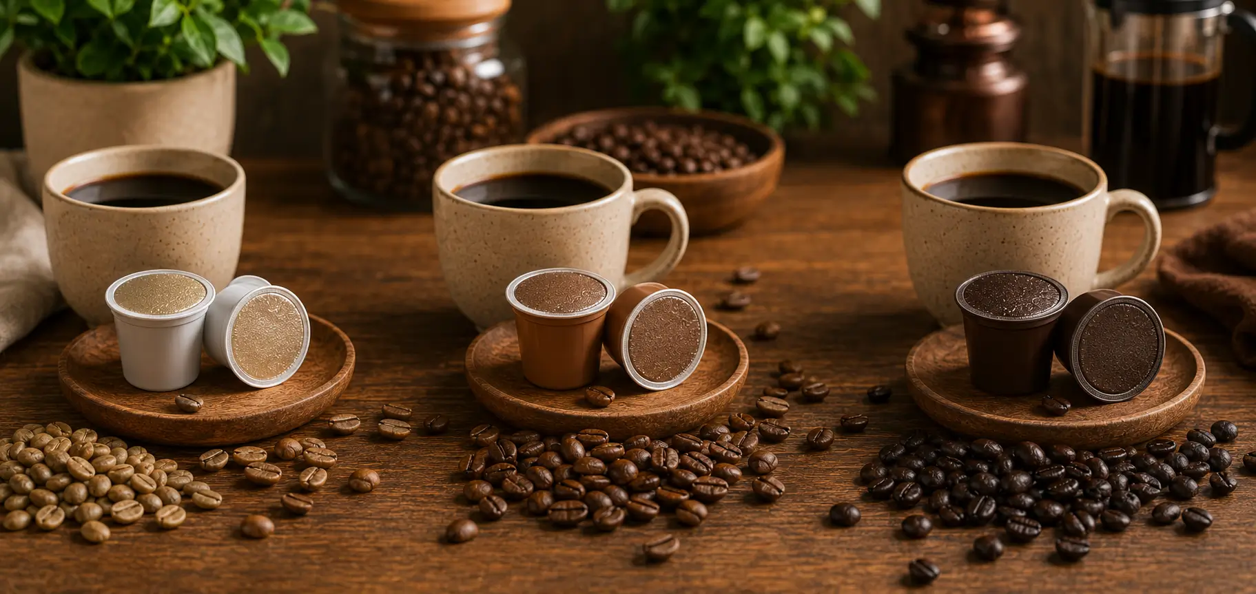 Decaf light roast medium roast and dark roast coffee pods