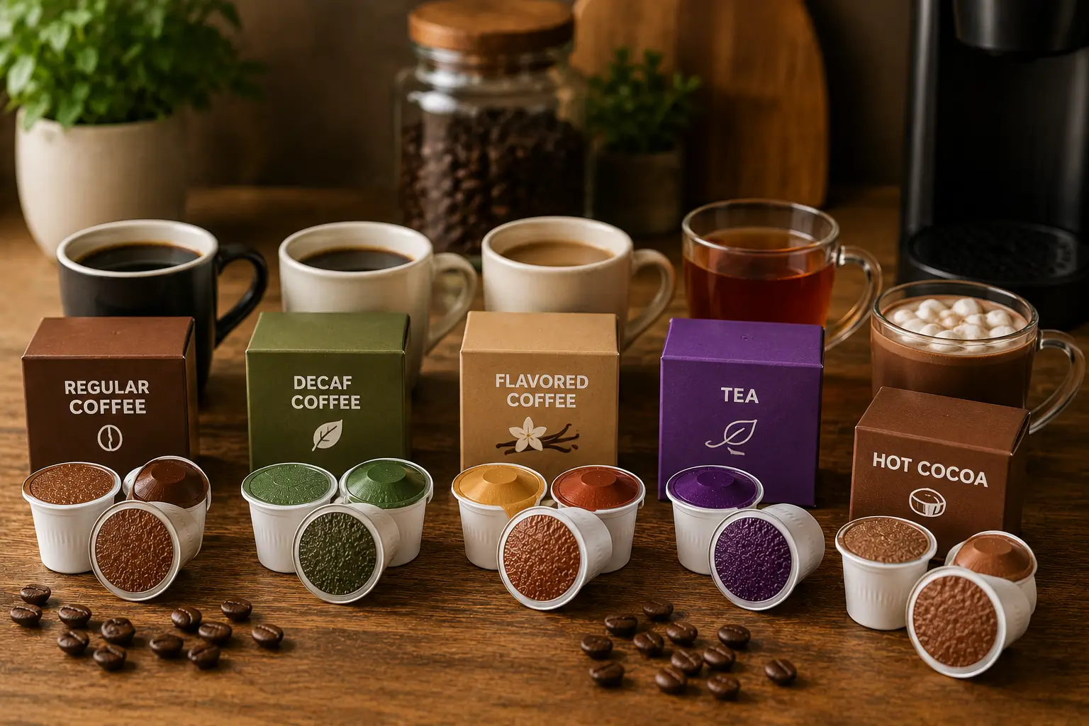 Types of Keurig Coffee Pods Different Keurig coffee pod types including regular decaf flavored and specialty beverage pods