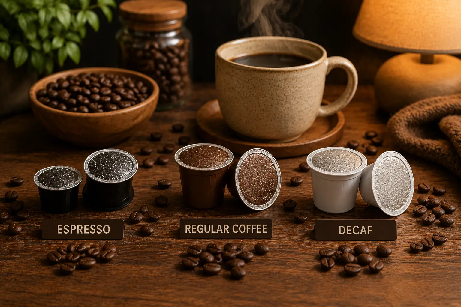 Different coffee pod types showing caffeine levels can vary