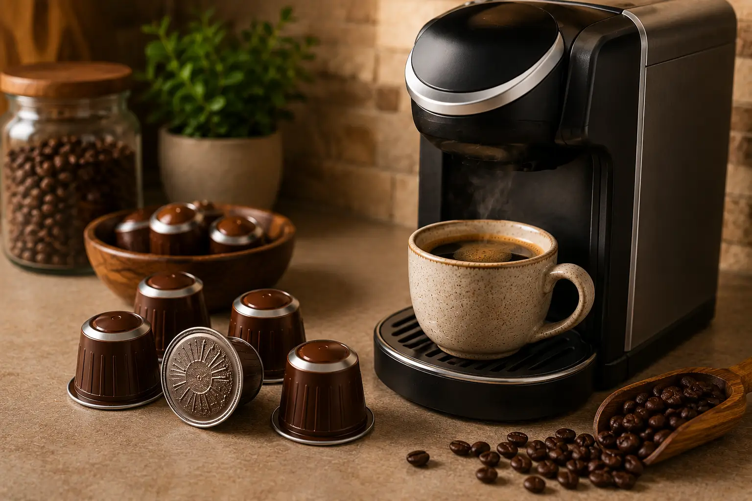 Distillata coffee pods and compatible single serve coffee machine