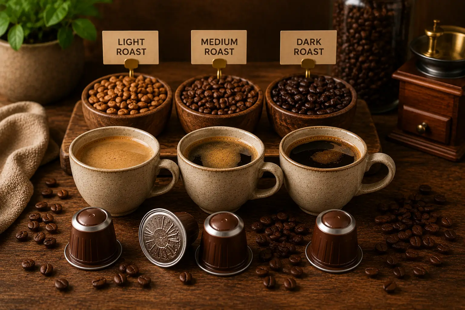 Distillata light medium and dark roast coffee beans comparison