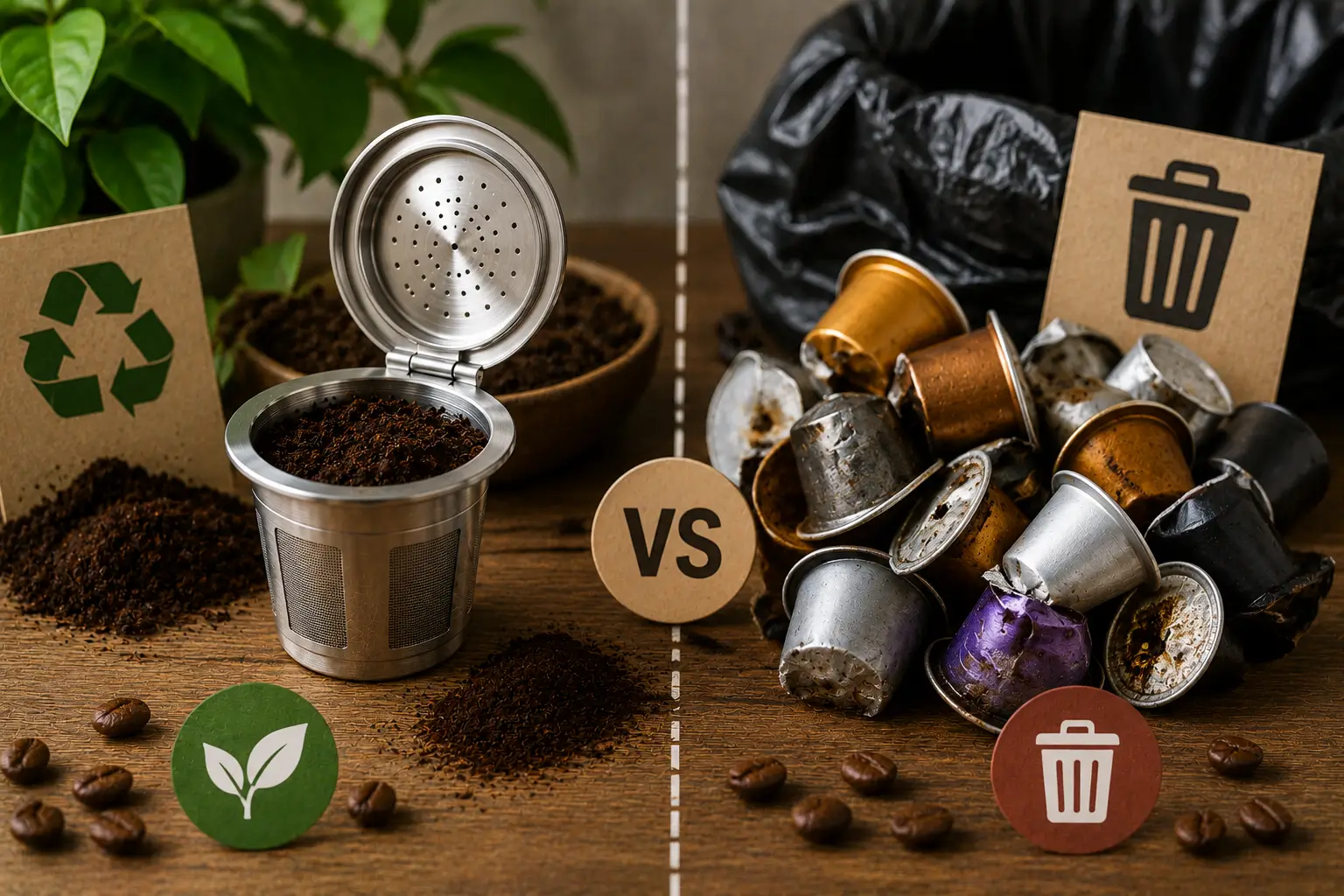 Environmental impact of refillable and single use coffee pods