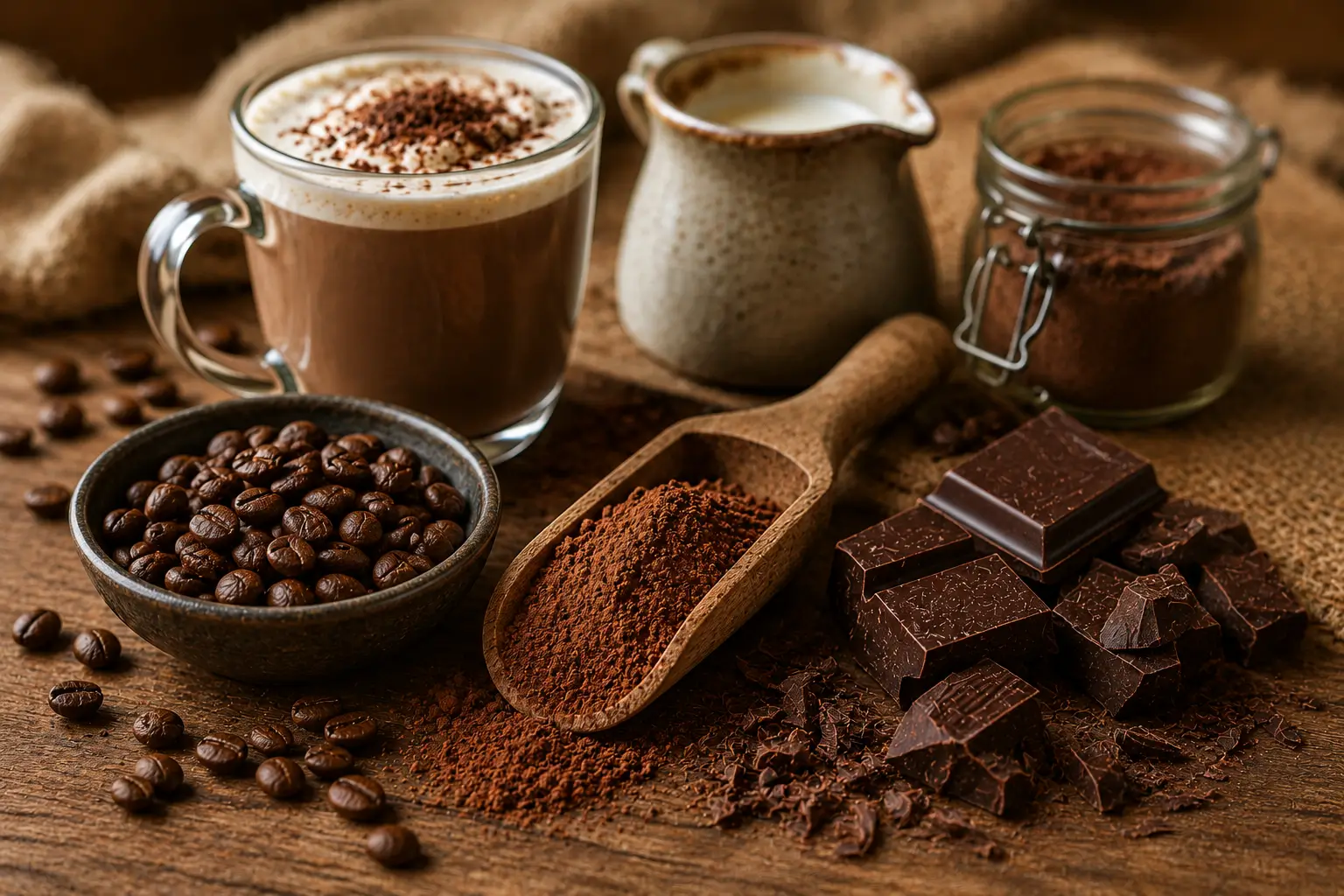 Mocha Coffee Pod Taste Fresh cup of mocha coffee with chocolate and coffee beans