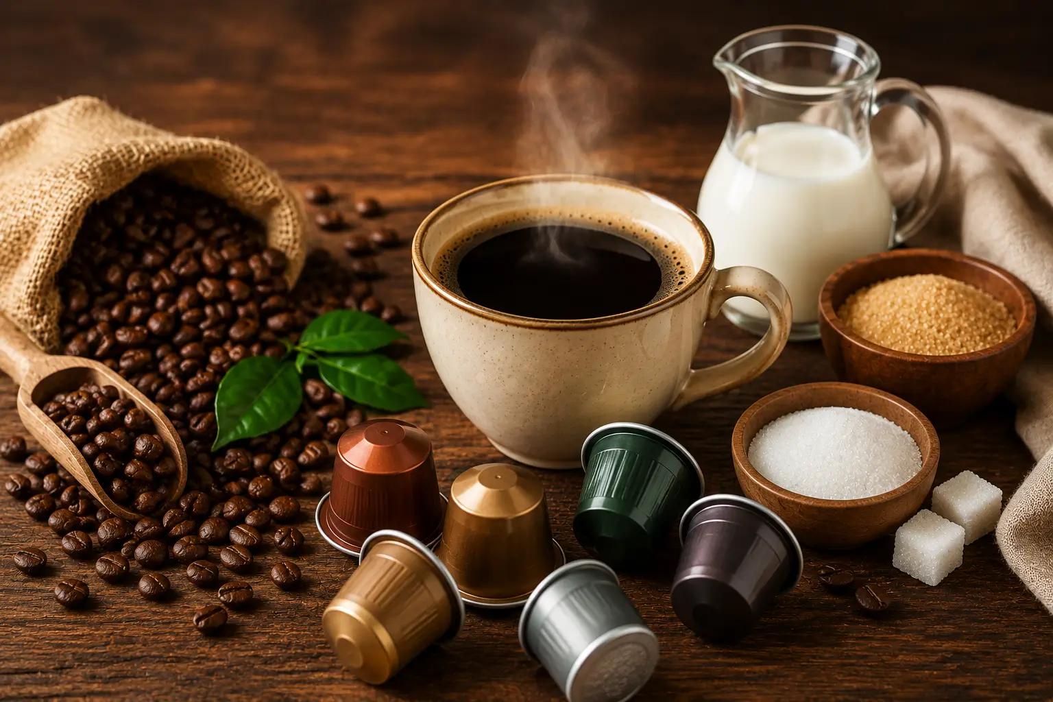 Health Benefits and Risks of Coffee Pods Health benefits and risks of coffee pods with coffee pods beans milk and sugar