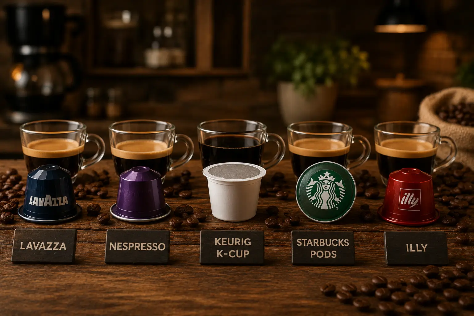 Lavazza coffee pods compared with Nespresso Keurig Starbucks and Illy capsules