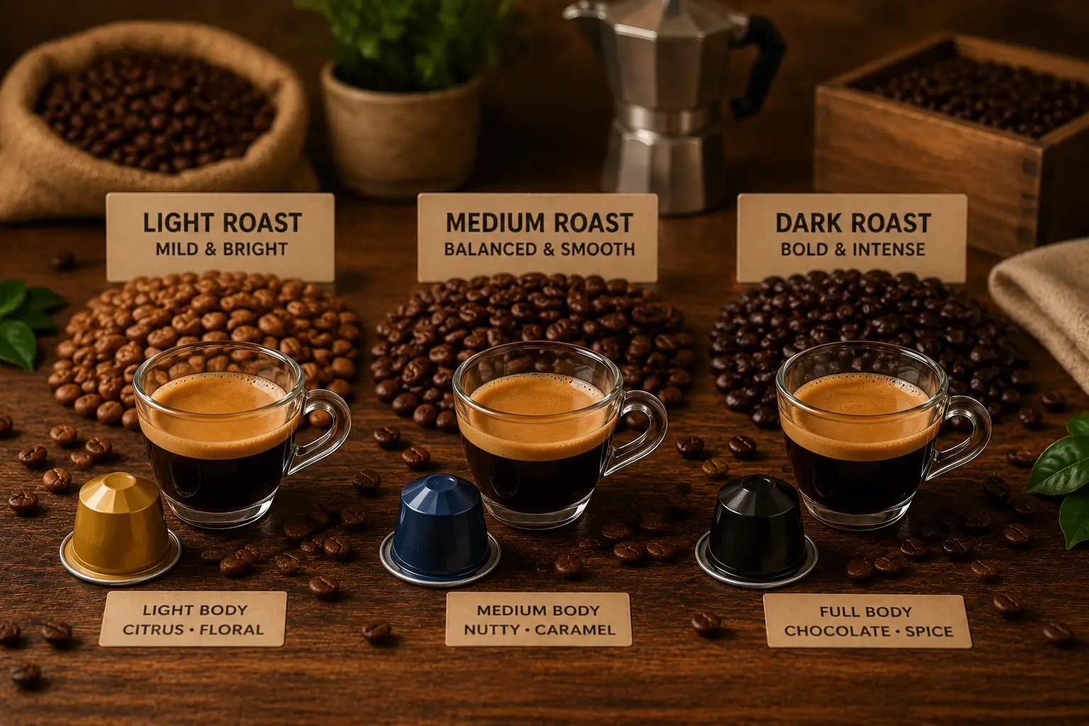 Lavazza light medium and dark roast coffee beans comparison