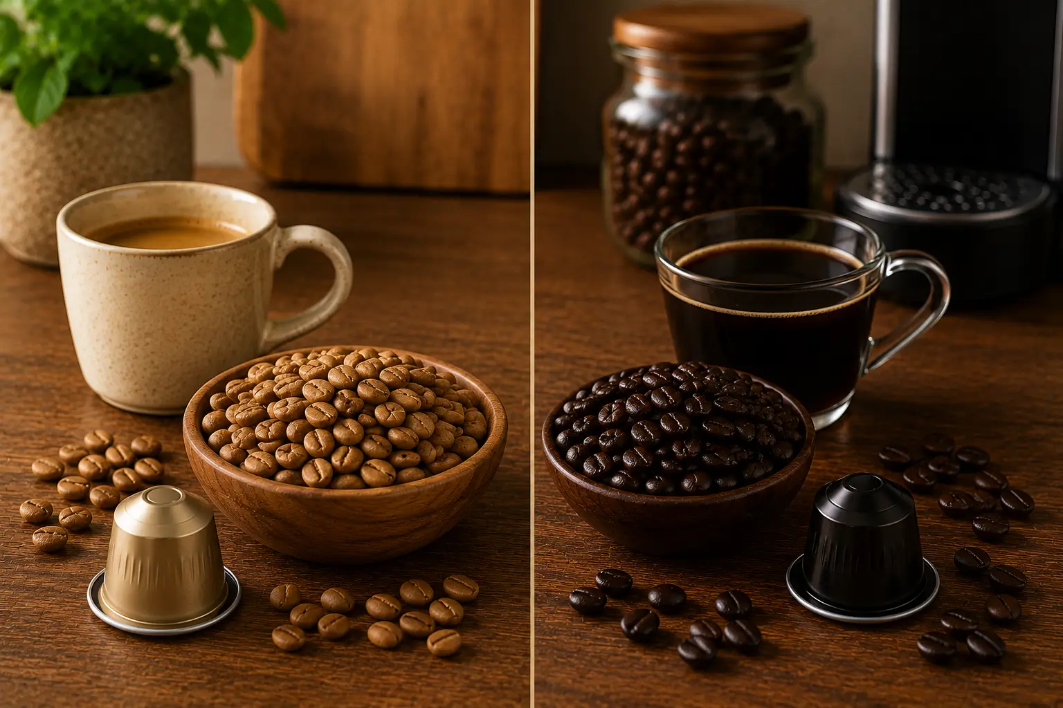 Light roast and dark roast coffee pods compared for caffeine