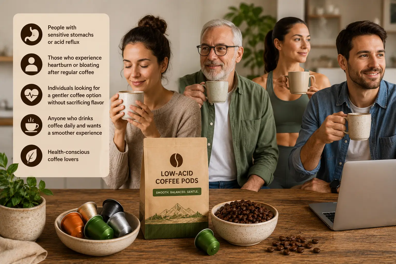 Low-acid coffee pods for people with sensitive stomachs