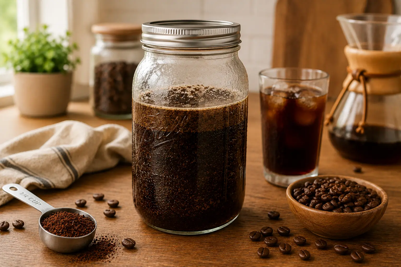 Mason jar cold brew coffee method