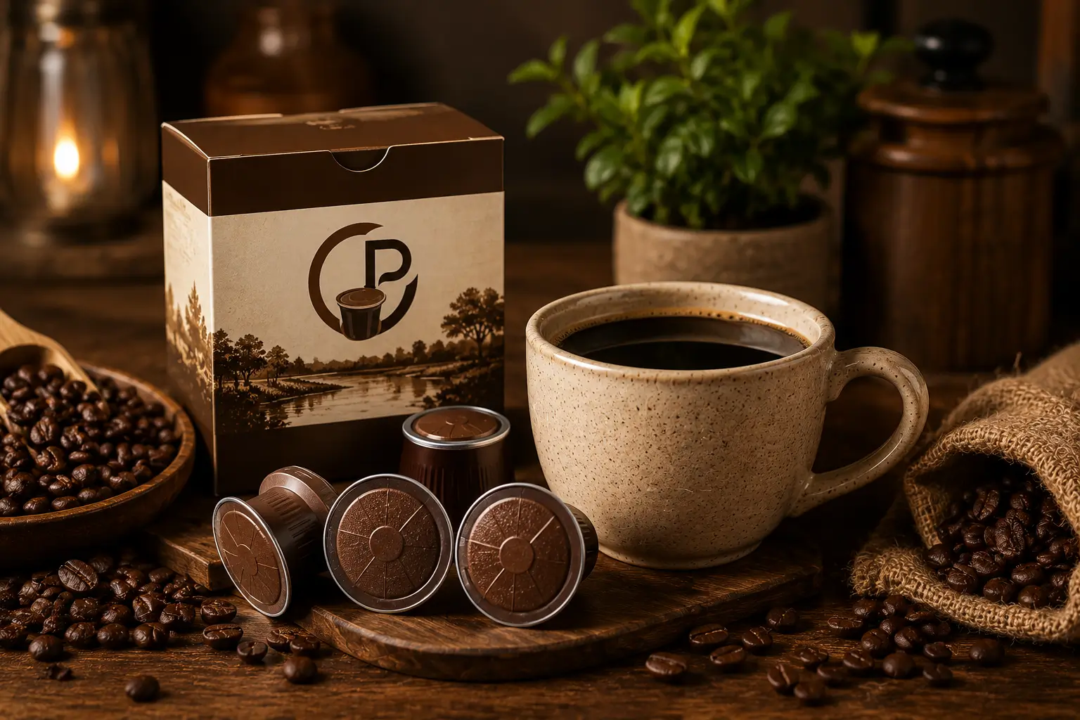Mississippi Mud coffee pods with rich coffee and roasted beans