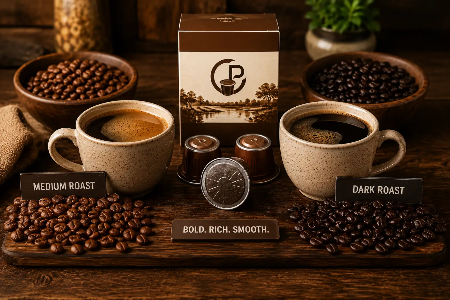 Mississippi Mud medium roast and dark roast coffee beans comparison