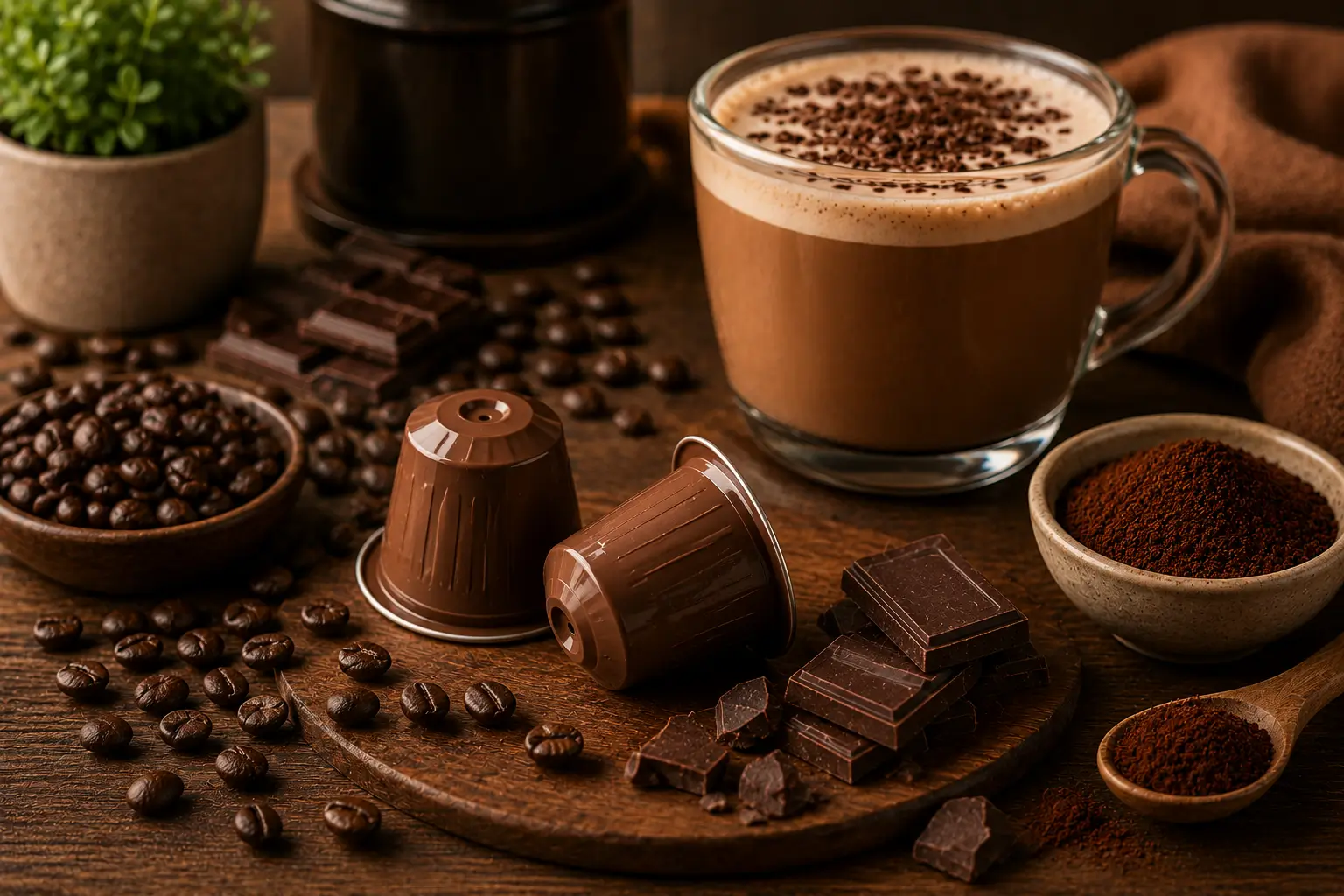 Mocha coffee and hot chocolate pods comparison