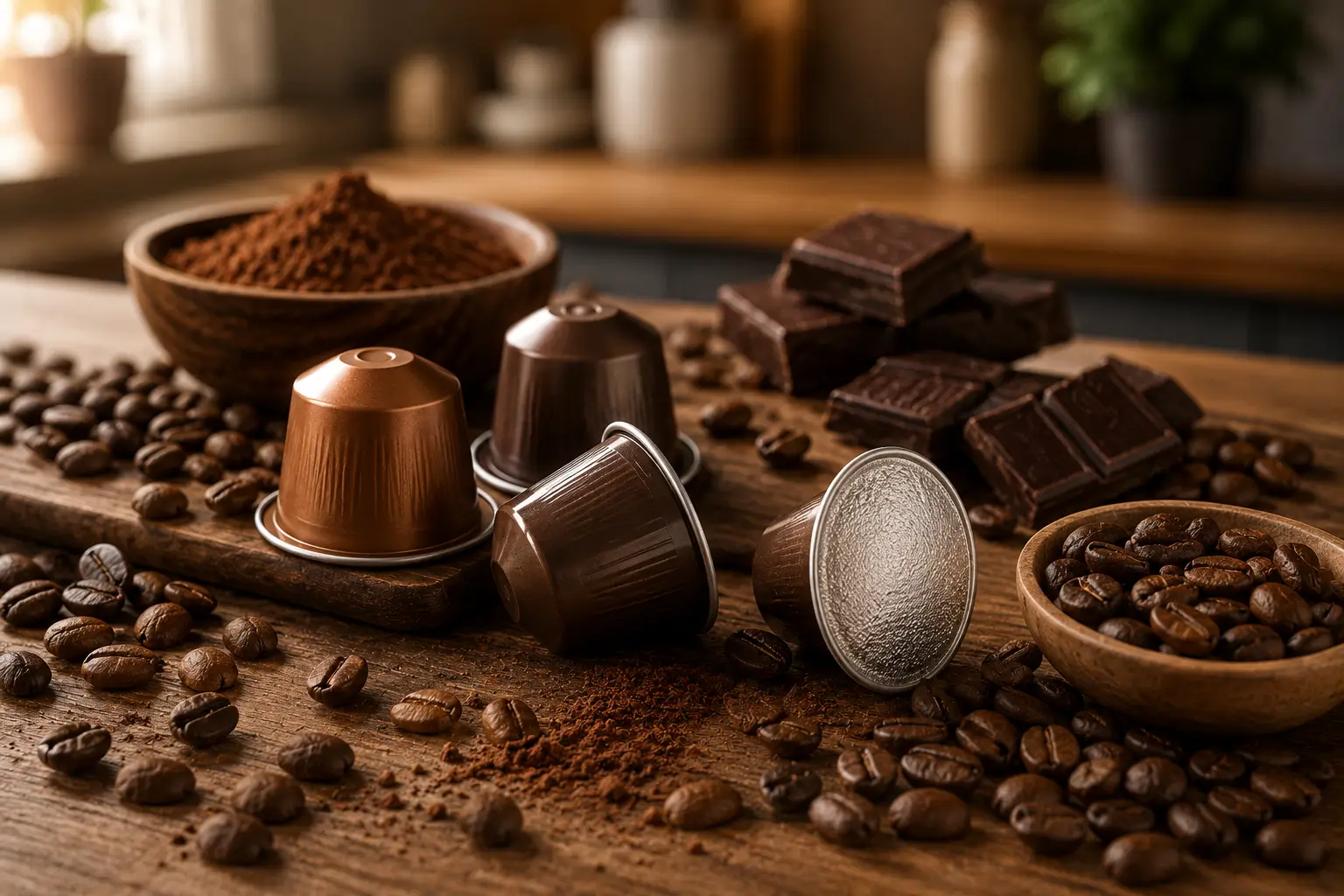 Mocha Coffee Pod Flavor Mocha coffee pod flavor with chocolate and coffee pods