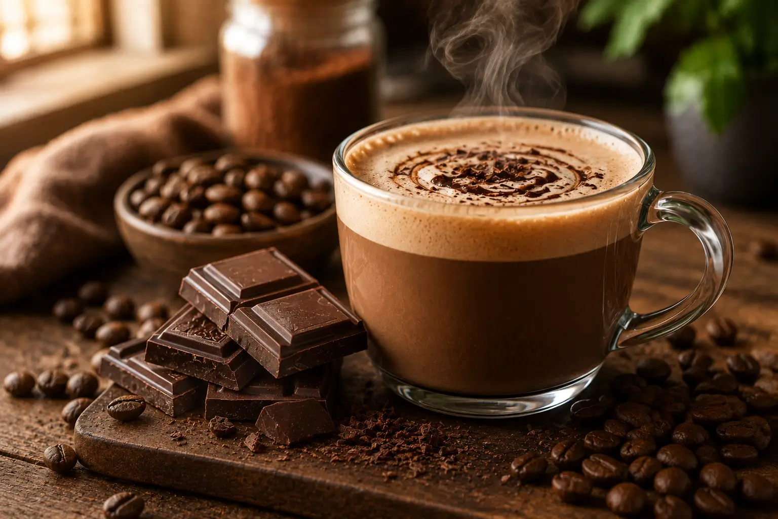 What Are Mocha Coffee Pods Mocha coffee pods beside coffee beans and chocolate pieces