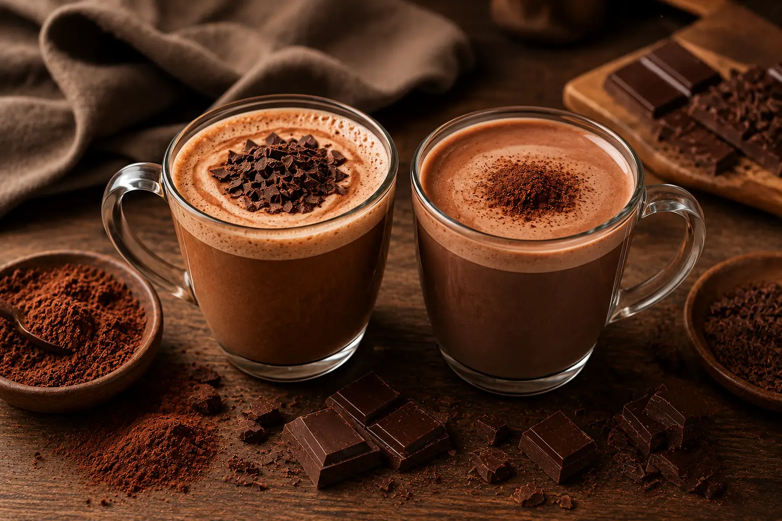 Mocha drink beside hot chocolate drink