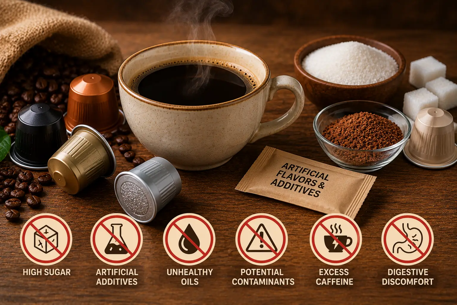 Possible risks of coffee pods with sugar and additives