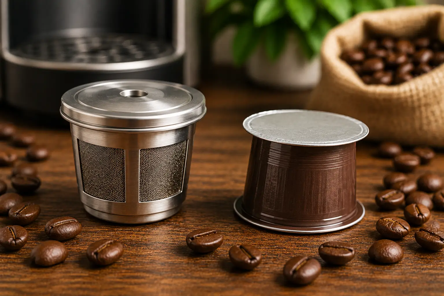 Refillable coffee pods compared with disposable coffee pods