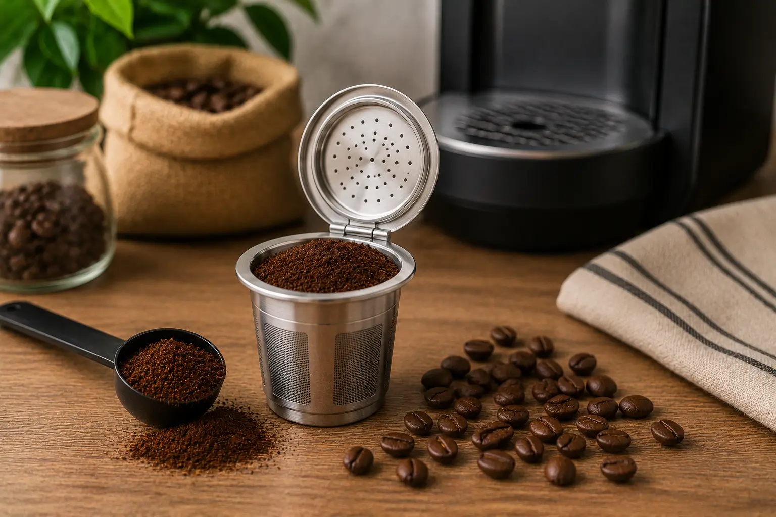 Refillable coffee pods with ground coffee