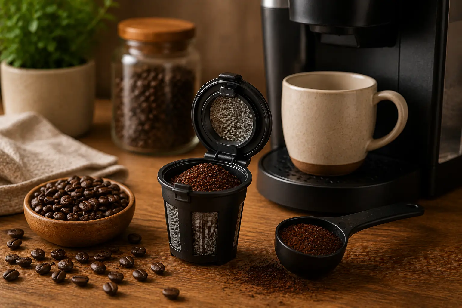 Reusable K-Cups Reusable K-Cup filter filled with ground coffee