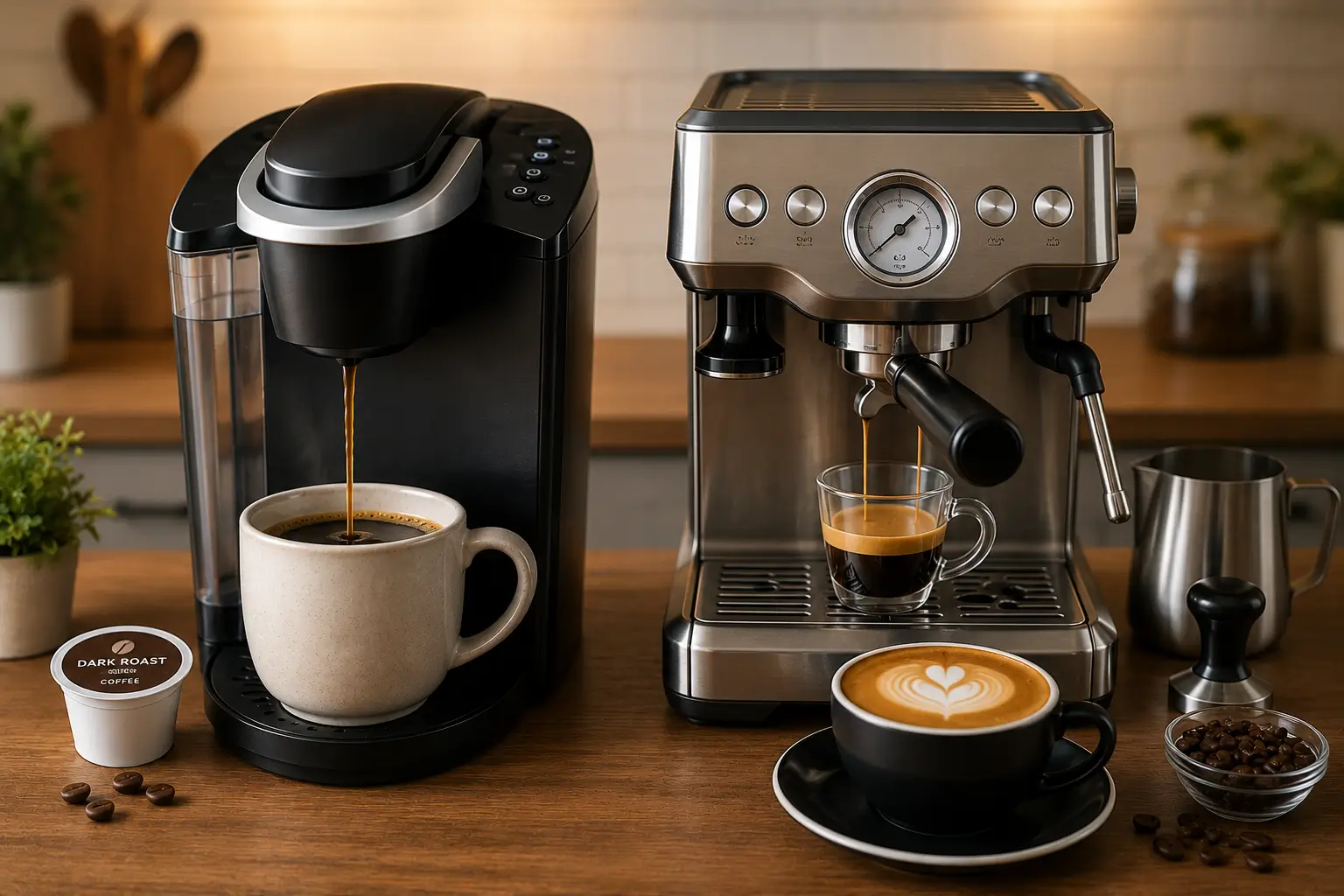 Single-serve coffee machine compared with espresso machine