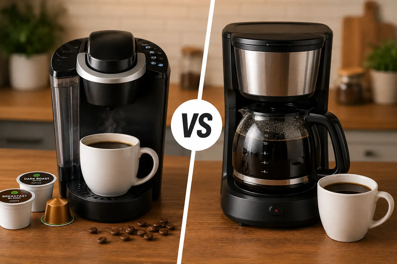 Single-serve machine compared with traditional coffee maker