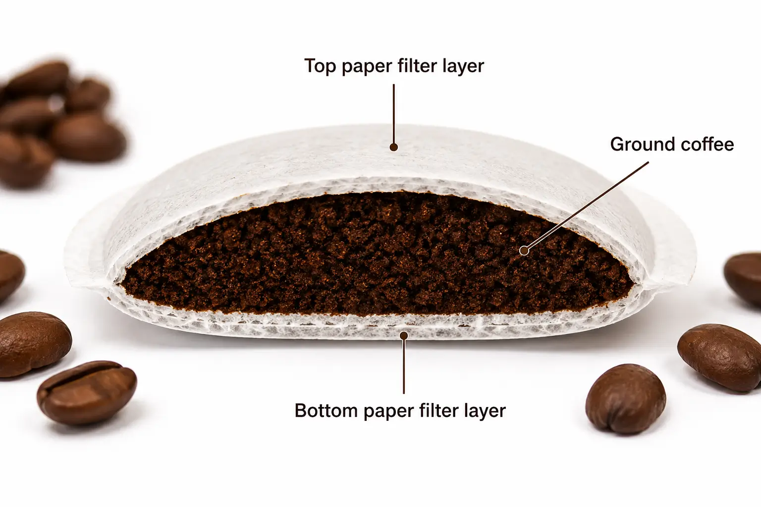 Soft coffee pod paper filter construction