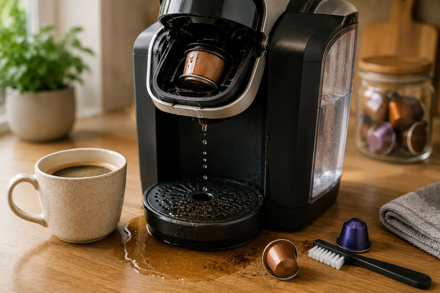 Troubleshooting coffee pod jams or leaks