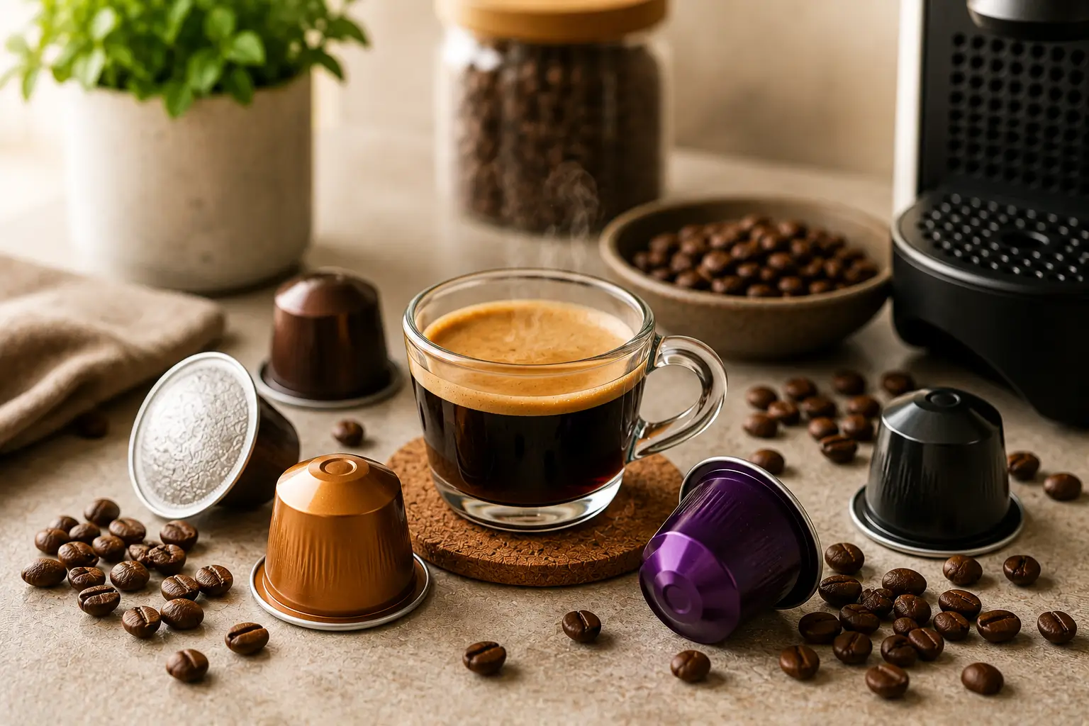 Popular Mocha Coffee Pod Brands Various mocha coffee capsules with brewed coffee