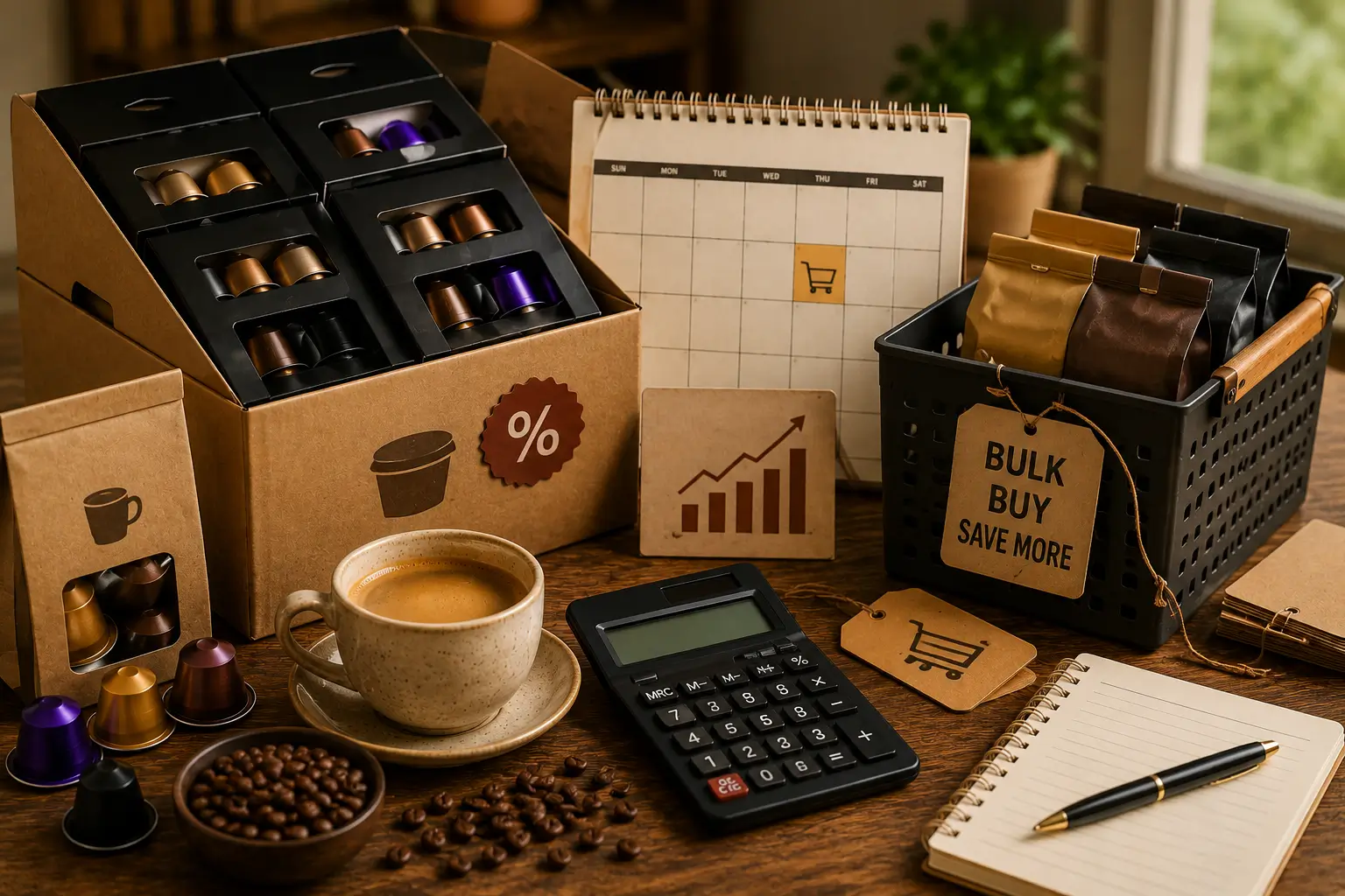 Best Time to Buy Coffee Pods in Bulk Bulk coffee pods sale with large packs calendar and discount tags