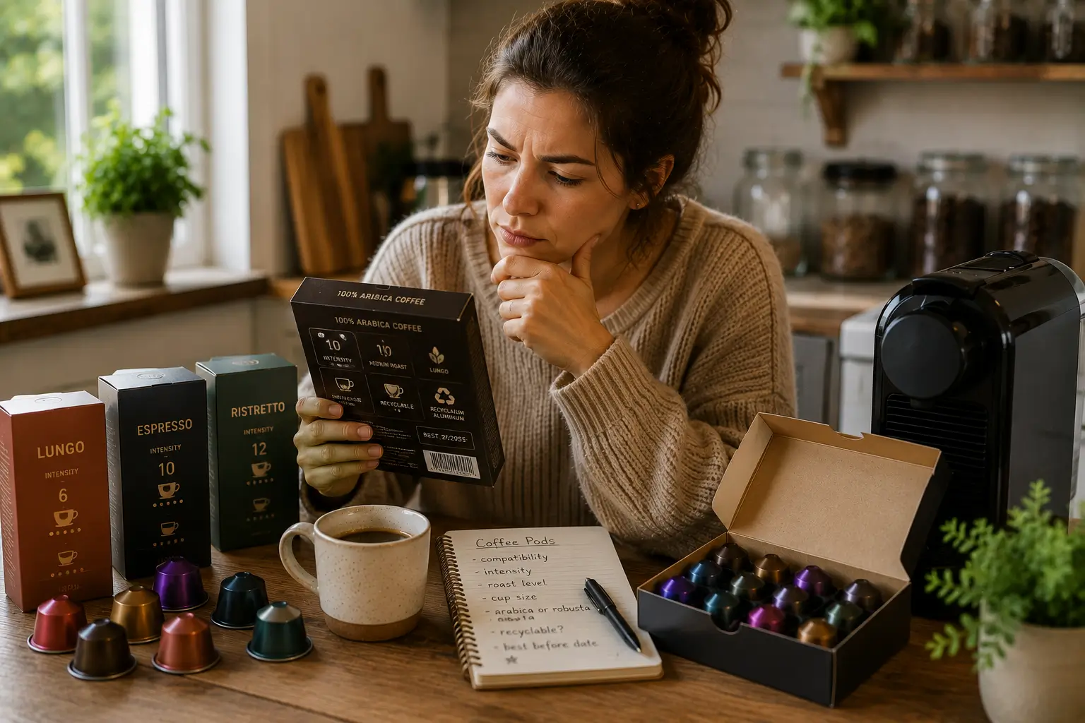 Why Coffee Pod Labels Matter Coffee pod box labels with compatibility roast intensity and recycling symbols