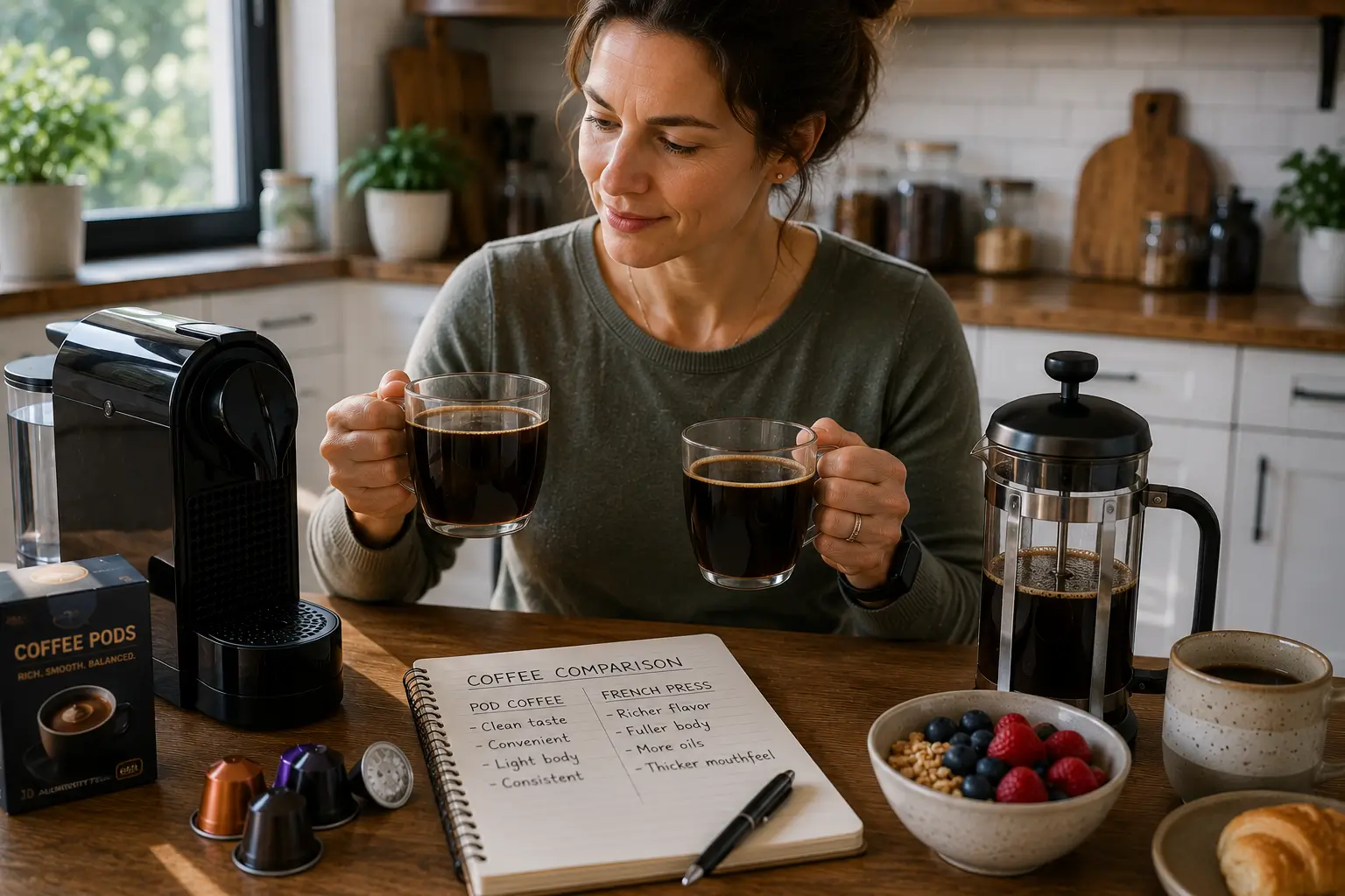 Coffee Pods vs French Press Coffee pod coffee compared with French press coffee