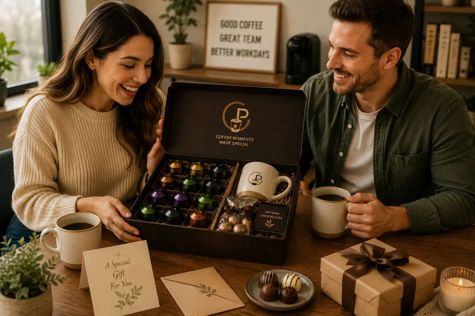 Coffee pod gift box with assorted capsules and decorative packaging