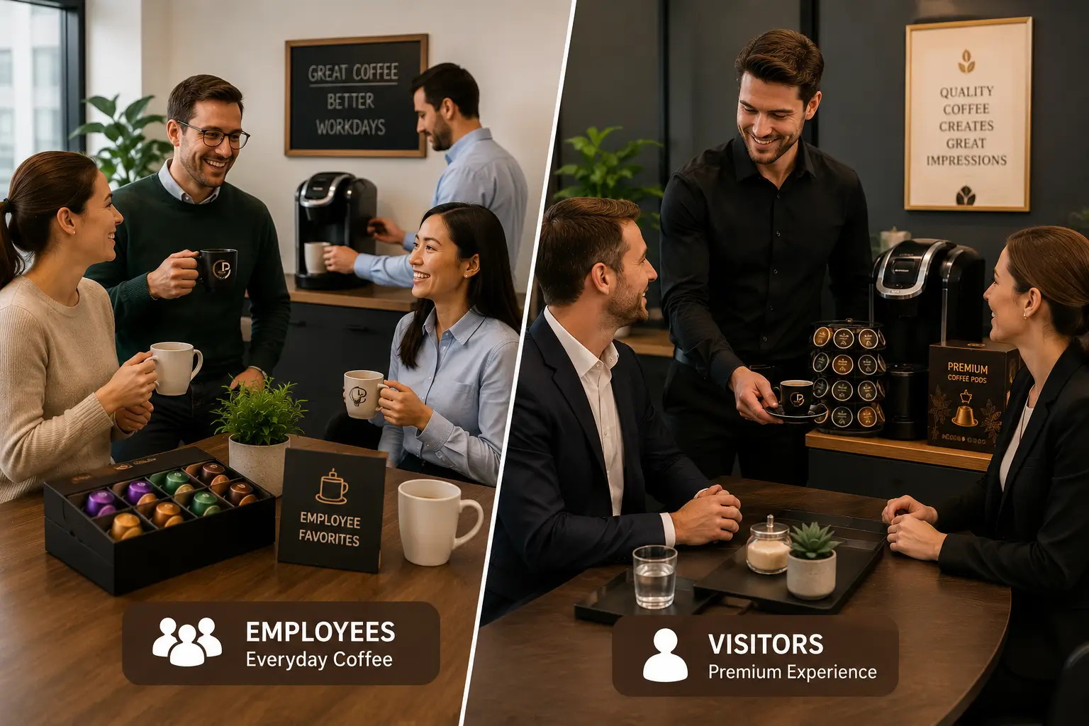 Coffee pods for employees and premium coffee pods for office visitors